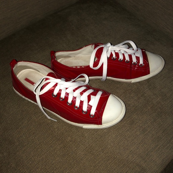 red patent prada trainers